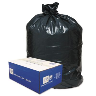 Linear Low-Density Can Liners, 56 Gal, 0.9 Mil, 43" x 47", Black, 10 Bags/Roll, 10 Rolls/Carton