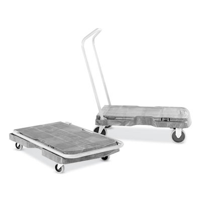 Triple Trolley Platform Truck With Angled-Loop Handle, 500 Lb Capacity, 20.5 x 32.5 x 35, Black