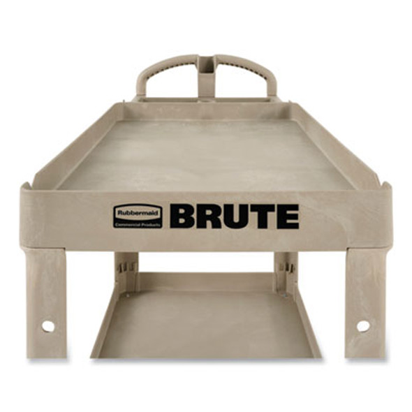 Brute Heavy-Duty Utility Cart With Lipped Shelves, Plastic, 2 Shelves, 500 Lb Capacity, 17.13" x 38.5" x 38.88", Beige