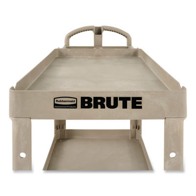 Brute Heavy-Duty Utility Cart With Lipped Shelves, Plastic, 2 Shelves, 500 Lb Capacity, 17.13" x 38.5" x 38.88", Beige