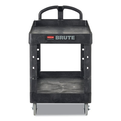Brute Heavy-Duty Utility Cart With Lipped Shelves, Plastic, 2 Shelves, 500 Lb Capacity, 17.13" x 38.5" x 38.88", Black