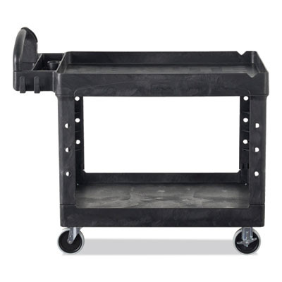 Brute Heavy-Duty Utility Cart With Lipped Shelves, Plastic, 2 Shelves, 500 Lb Capacity, 17.13" x 38.5" x 38.88", Black