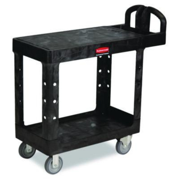 Flat Shelf Utility Cart, Plastic, 2 Shelves, 500 Lb Capacity, 19.19" x 37.88" x 33.33", Black