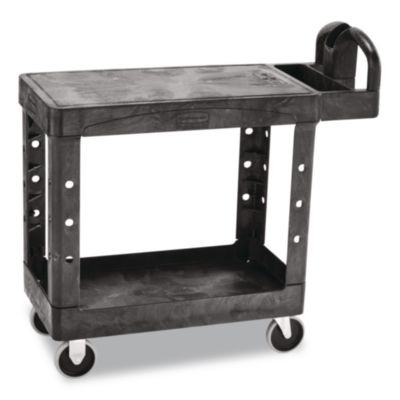 Flat Shelf Utility Cart, Plastic, 2 Shelves, 500 Lb Capacity, 19.19" x 37.88" x 33.33", Black