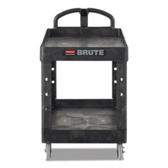 Brute Heavy-Duty Utility Cart With Lipped Shelves, Plastic, 2 Shelves, 500 Lb Capacity, 25.88" x 45.25" x 37.13", Black