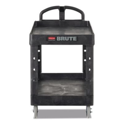 Brute Heavy-Duty Utility Cart With Lipped Shelves, Plastic, 2 Shelves, 500 Lb Capacity, 25.88" x 45.25" x 37.13", Black