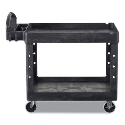 Brute Heavy-Duty Utility Cart With Lipped Shelves, Plastic, 2 Shelves, 500 Lb Capacity, 25.88" x 45.25" x 37.13", Black