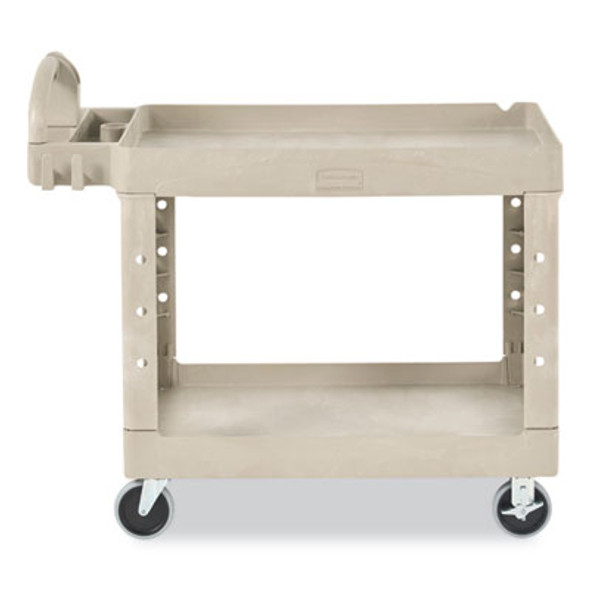 Brute Heavy-Duty Utility Cart With Lipped Shelves, Plastic, 2 Shelves, 500 Lb Capacity, 25.9" x 45.2" x 32.2", Beige