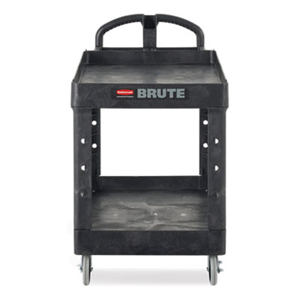 Brute Heavy-Duty Utility Cart With Lipped Shelves, Plastic, 2 Shelves, 500 Lb Capacity, 25.9" x 45.2" x 32.2", Black