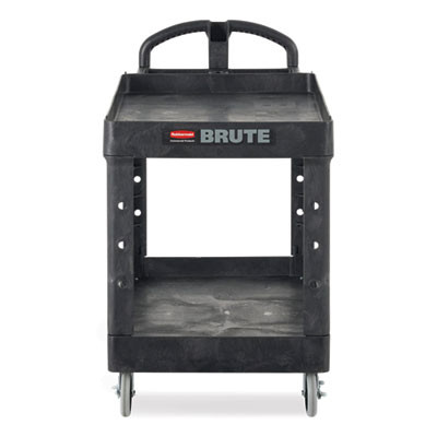 Brute Heavy-Duty Utility Cart With Lipped Shelves, Plastic, 2 Shelves, 500 Lb Capacity, 25.9" x 45.2" x 32.2",  Black