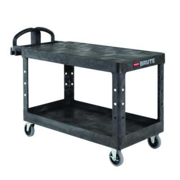 Heavy-Duty Utility Cart With Flat Shelves, Plastic, 2 Shelves, 500 Lb Capacity, 25.25" x 54" x 36", Black