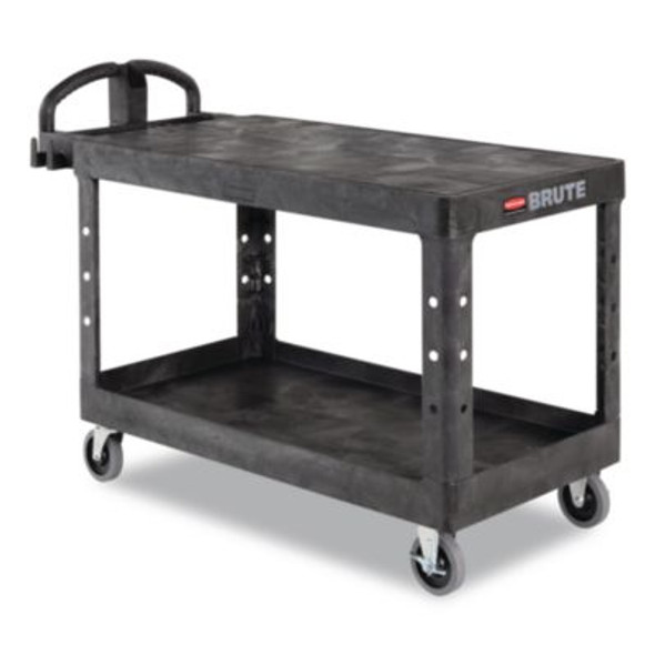 Heavy-Duty Utility Cart With Flat Shelves, Plastic, 2 Shelves, 500 Lb Capacity, 25.25" x 54" x 36", Black