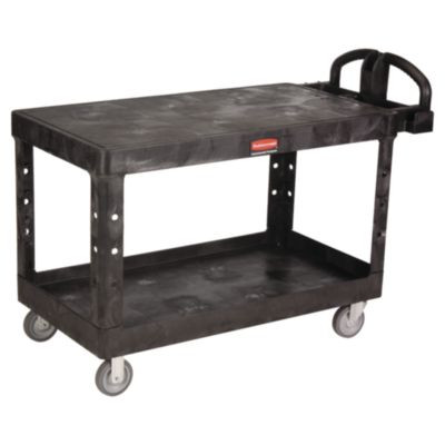 Heavy-Duty Utility Cart With Flat Shelves, Plastic, 2 Shelves, 500 Lb Capacity, 25.25" x 54" x 36", Black
