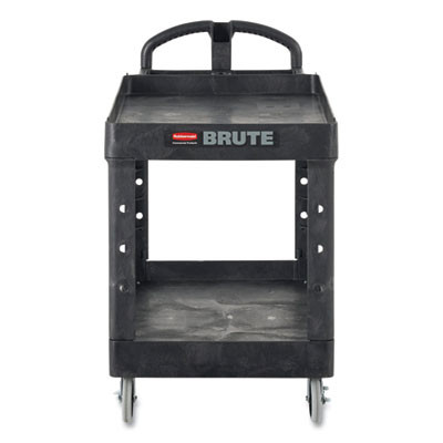 Brute Heavy-Duty Utility Cart With Lipped Shelves, Plastic, 2 Shelves, 750 Lb Capacity, 26" x 55" x 33.25", Black