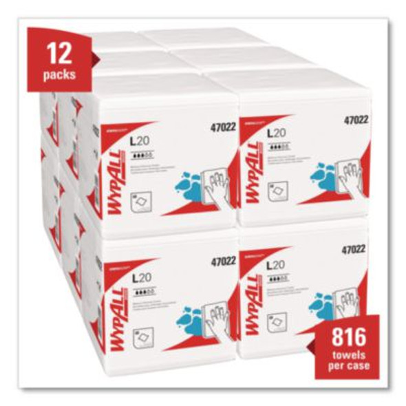 L20 Towels, 1/4 Fold, 4-Ply, 12.5 x 12 Unscented, White, 68/Pack, 12 Packs/Carton