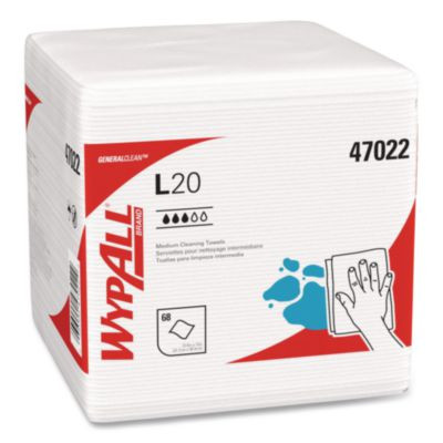 L20 Towels, 1/4 Fold, 4-Ply, 12.5 x 12 Unscented, White, 68/Pack, 12 Packs/Carton