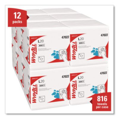 L20 Towels, 1/4 Fold, 4-Ply, 12.5 x 12 Unscented, White, 68/Pack, 12 Packs/Carton