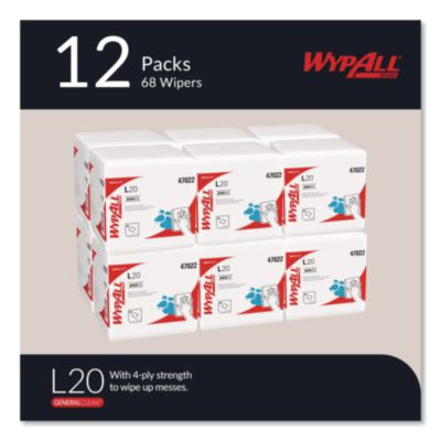 L20 Towels, 1/4 Fold, 4-Ply, 12.5 x 12 Unscented, White, 68/Pack, 12 Packs/Carton