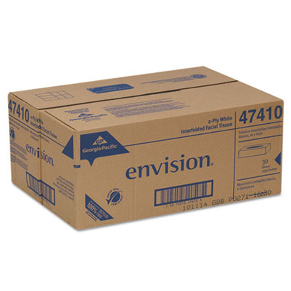 Envision White Facial Tissue, 2-Ply, White, 100 Sheets/Box, 30 Boxes/Carton