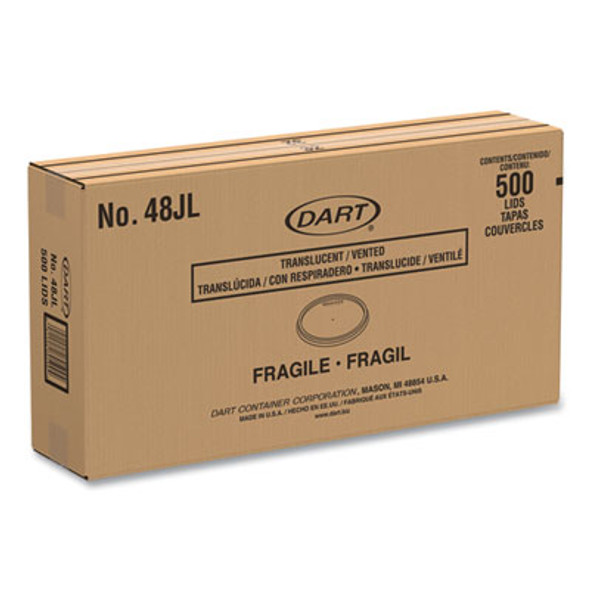 Plastic Lids For Foam Containers, Flat, Vented, Fits 24 Oz To 32 Oz, Translucent, 100/Pack, 5 Packs/Carton
