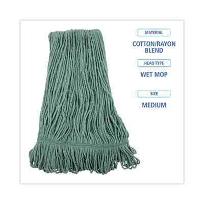 Narrowband Looped-End Mop Head, Premium Standard Head, Cotton/Rayon Fiber, Medium, Green, 12/Carton