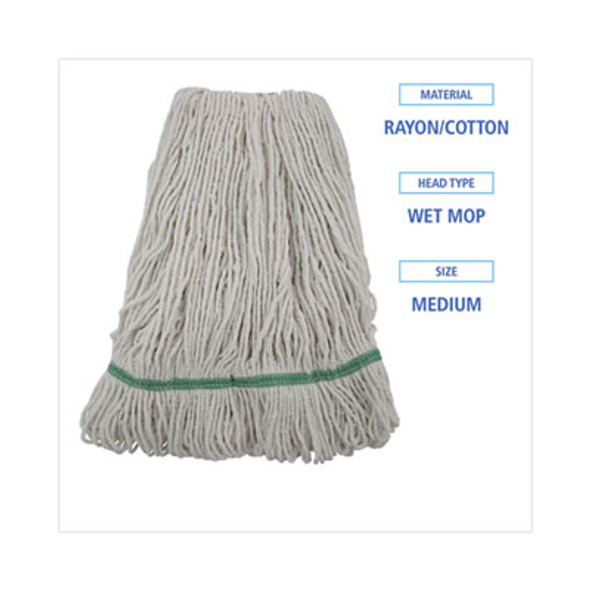 Narrowband Looped-End Mop Head, Premium Standard Head, Cotton/Rayon Fiber, Medium, White