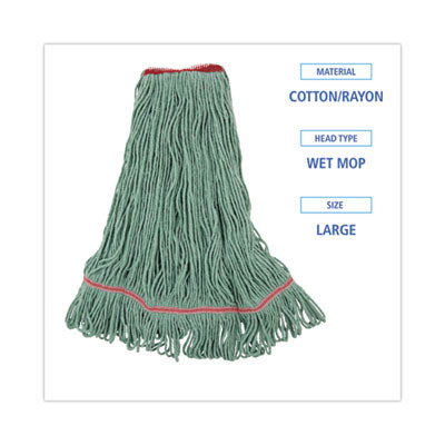 Narrowband Looped-End Mop Head, Premium Standard Head, Cotton/Rayon/Synthetic Fiber, Large, Green