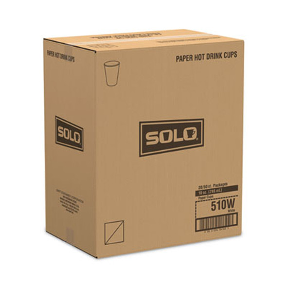 Single-Sided Poly Paper Hot Cups, 10 Oz, White, 1,000/Carton