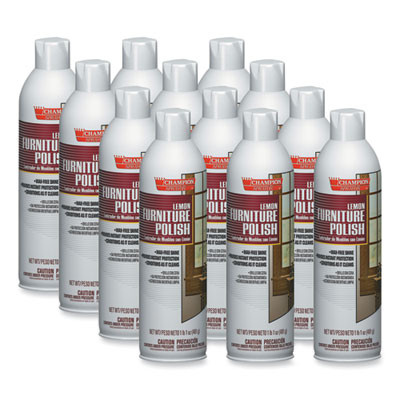 Champion Sprayon Furniture Polish, Lemon Scent, 17 Oz Aerosol Spray, 12/Carton