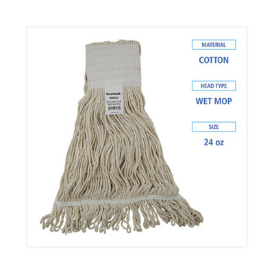Mop Head, Pro Loop Web/Tailband, Premium Saddleback Head, Cotton, 24 Oz, White, 12/Carton
