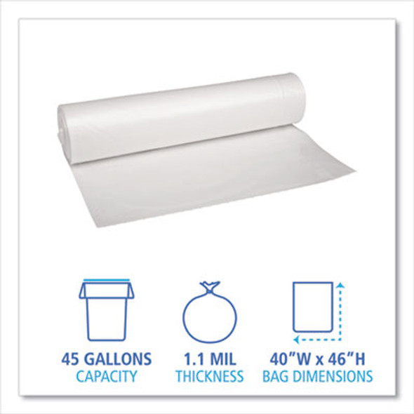 Recycled Low-Density Polyethylene Can Liners, 45 Gal, 1.1 Mil, 40" x 46", Clear, Perforated, 10 Bags/Roll, 10 Rolls/Carton