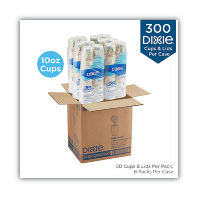 Perfectouch Paper Hot Cups And Lids Combo, 10 Oz, Coffee Haze Design, 50/Pack, 6 Packs/Carton