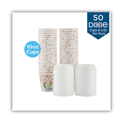 Perfectouch Paper Hot Cups And  Lids Combo, 10 Oz, Multicolor, 50 Cups/Lids/Pack