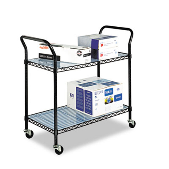 Wire Utility Cart, Metal, 2 Shelves, 400 Lb Capacity, 43.75" x 19.25" x 40.5", Black