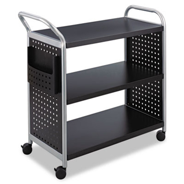 Scoot Three Shelf Utility Cart, Metal, 3 Shelves, 1 Bin, 300 Lb Capacity, 31" x 18" x 38", Black/Silver