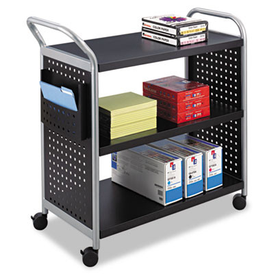 Scoot Three Shelf Utility Cart, Metal, 3 Shelves, 1 Bin, 300 Lb Capacity, 31" x 18" x 38", Black/Silver