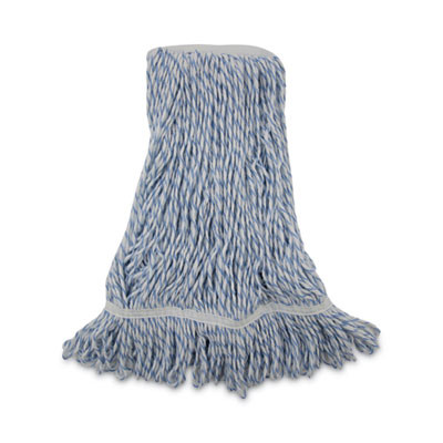Floor Finish Mop Head, Narrow, Rayon/Polyester, Medium, White/Blue Stripes, 12/Carton