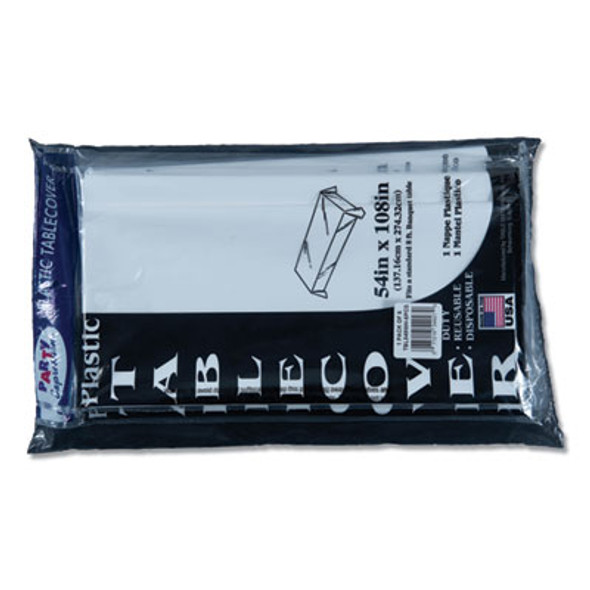 Table Set Rectangular Table Cover, Heavyweight Plastic, 54" X 108", White, 6/Pack