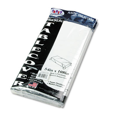 Table Set Rectangular Table Cover, Heavyweight Plastic, 54" X 108", White, 6/Pack