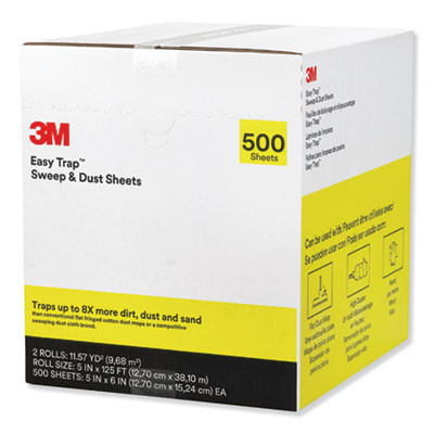 Easy Trap Duster Sweep And Dust Sheets, 5" x 125 Ft, White, 250 Sheet/Roll, 2 Rolls/Carton