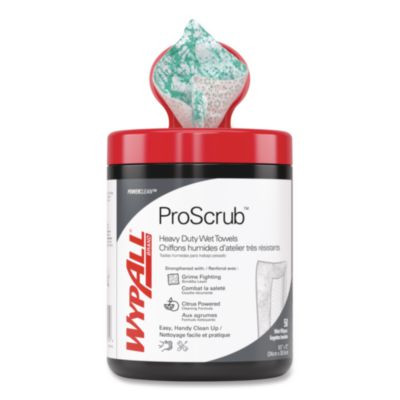 Power Clean Proscrub Pre-Saturated Wipes, 12 x 9.5, Citrus Scent, Green/White, 50/Canister, 8 Canisters/Carton