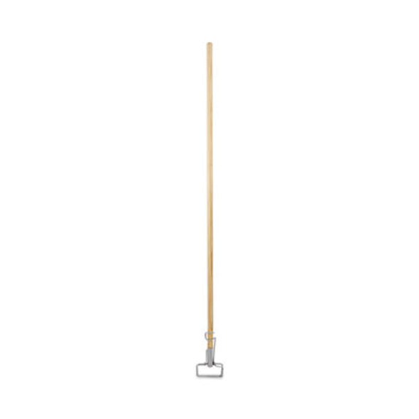 Spring Grip Metal Head Mop Handle For Most Mop Heads, Wood, 1.13" Dia x 60", Natural