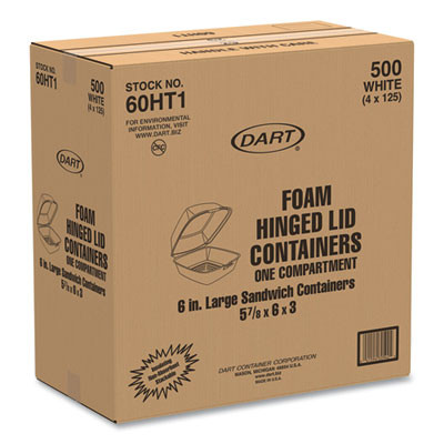 Foam Hinged Lid Containers, 6 X 5.78 X 3, White, 500/Carton