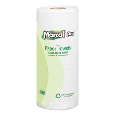 100% Premium Recycled Perforated Kitchen Roll Towels, 2-Ply, 11 x 9, White, 70/Roll, 15 Rolls/Carton