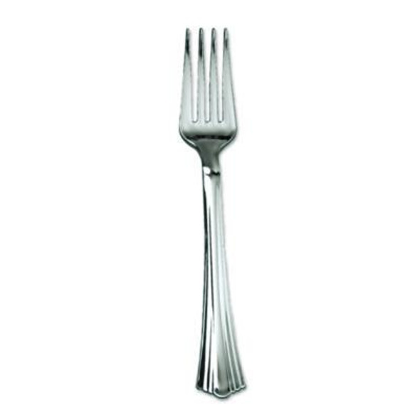 Heavyweight Plastic Forks, Reflections Design, Silver, 600/Carton
