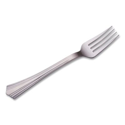 Heavyweight Plastic Forks, Reflections Design, Silver, 600/Carton