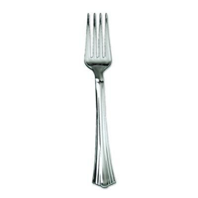 Heavyweight Plastic Forks, Reflections Design, Silver, 600/Carton
