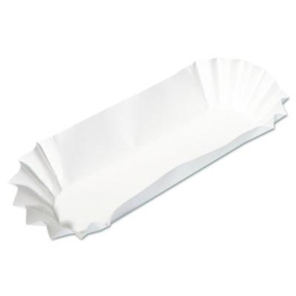 Fluted Hot Dog Trays, 6 x 2 x 2, White, Paper, 500/Sleeve, 6 Sleeves/Carton