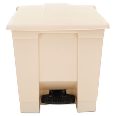 Indoor Utility Step-On Waste Container, 8 Gal, Plastic, Beige