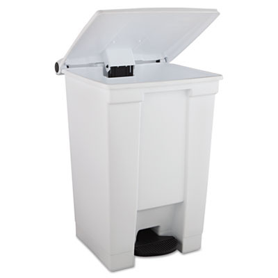 Indoor Utility Step-On Waste Container, 12 Gal, Plastic, White